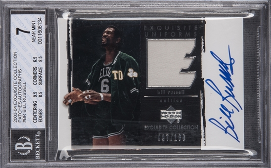 2003-04 UD "Exquisite Collection" Patches #BR Bill Russell Signed Card (#97/100) - BGS NM 7/BGS 10